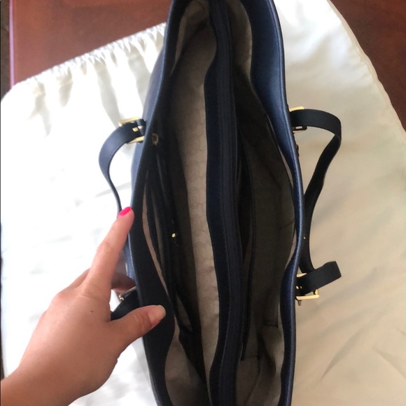 MICHAEL Michael Kors Jet Set Travel Large Saffiano Leather Top-Zip Tote Navy Blu - Picture 9 of 10